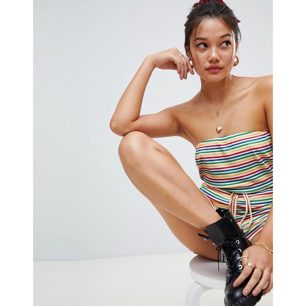 Rainbow Striped Strapless Romper